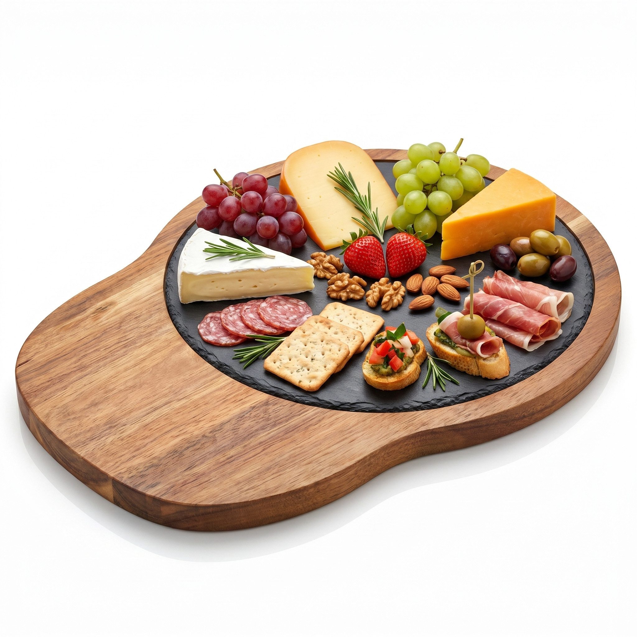 hausleben Servierbrett aus Akazienholz mit Schiefereinsatz, (Set, 1-St., 1-teiliges Set bestehend aus einem Akazienholz-Servierbrett), 29x23 cm, Rustikale Eleganz für Käse, Snacks & Deko