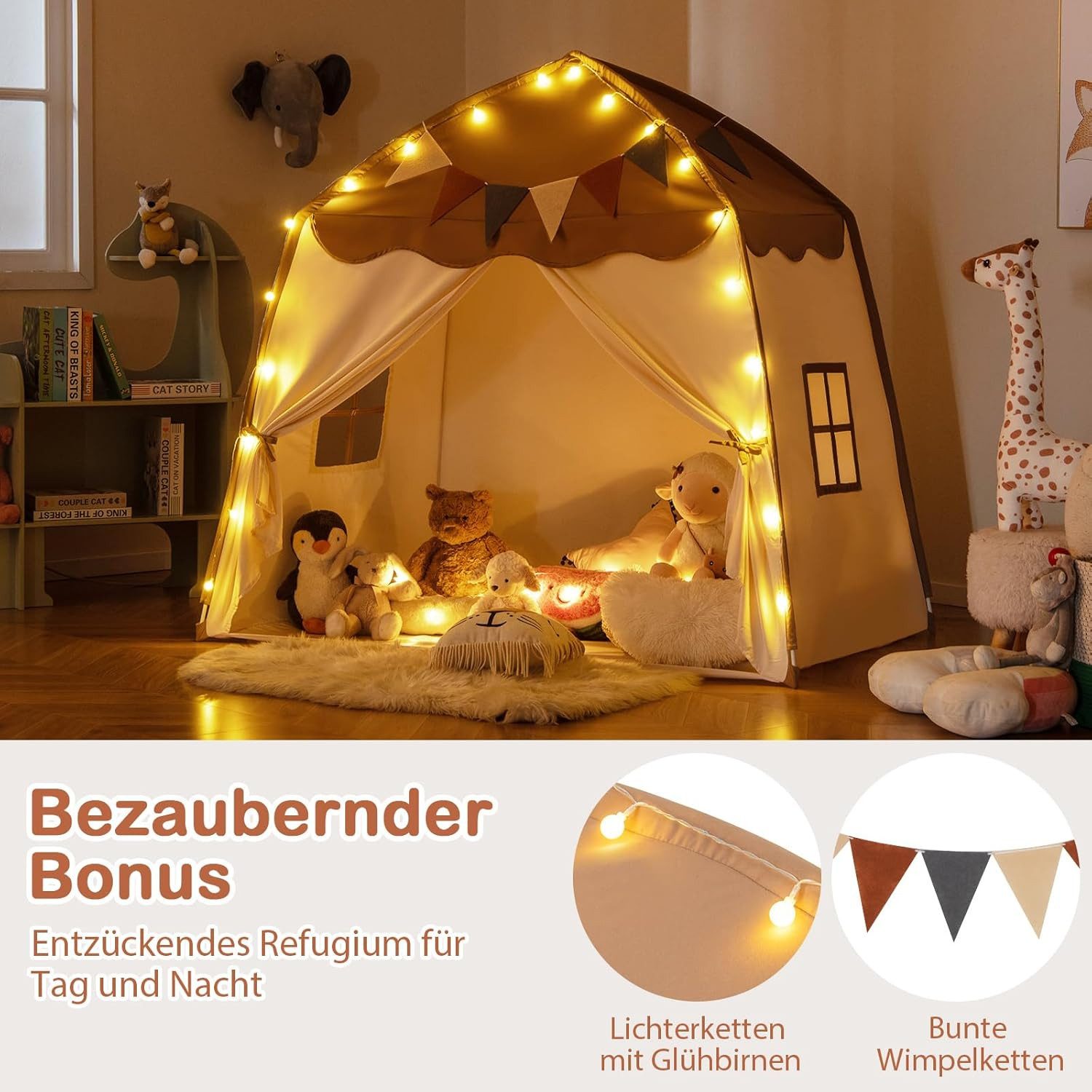 KOMFOTTEU Spielzelt Spielhaus Kinderzelt mit Flaggen, günstig online kaufen