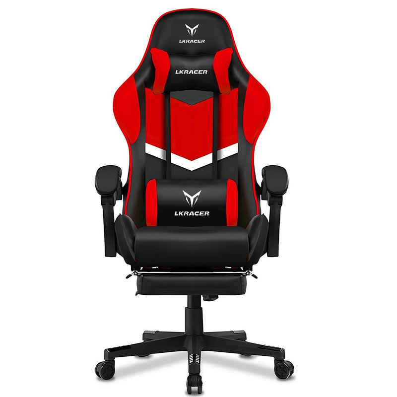 LUCKRACER Gaming-Stuhl Gaming Chair Bürostuhl Ergonomisch mit Lendenkissen Kopfkissen, Höhenverstellbarer Gamer Stuhl 150kg Belastbar, Fußstütze