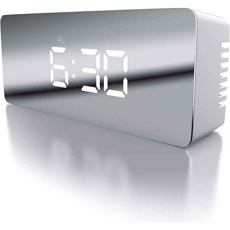 GelldG Wecker Digitaler Spiegel-Alarm, LED-Nachttischuhr mit Temperatur