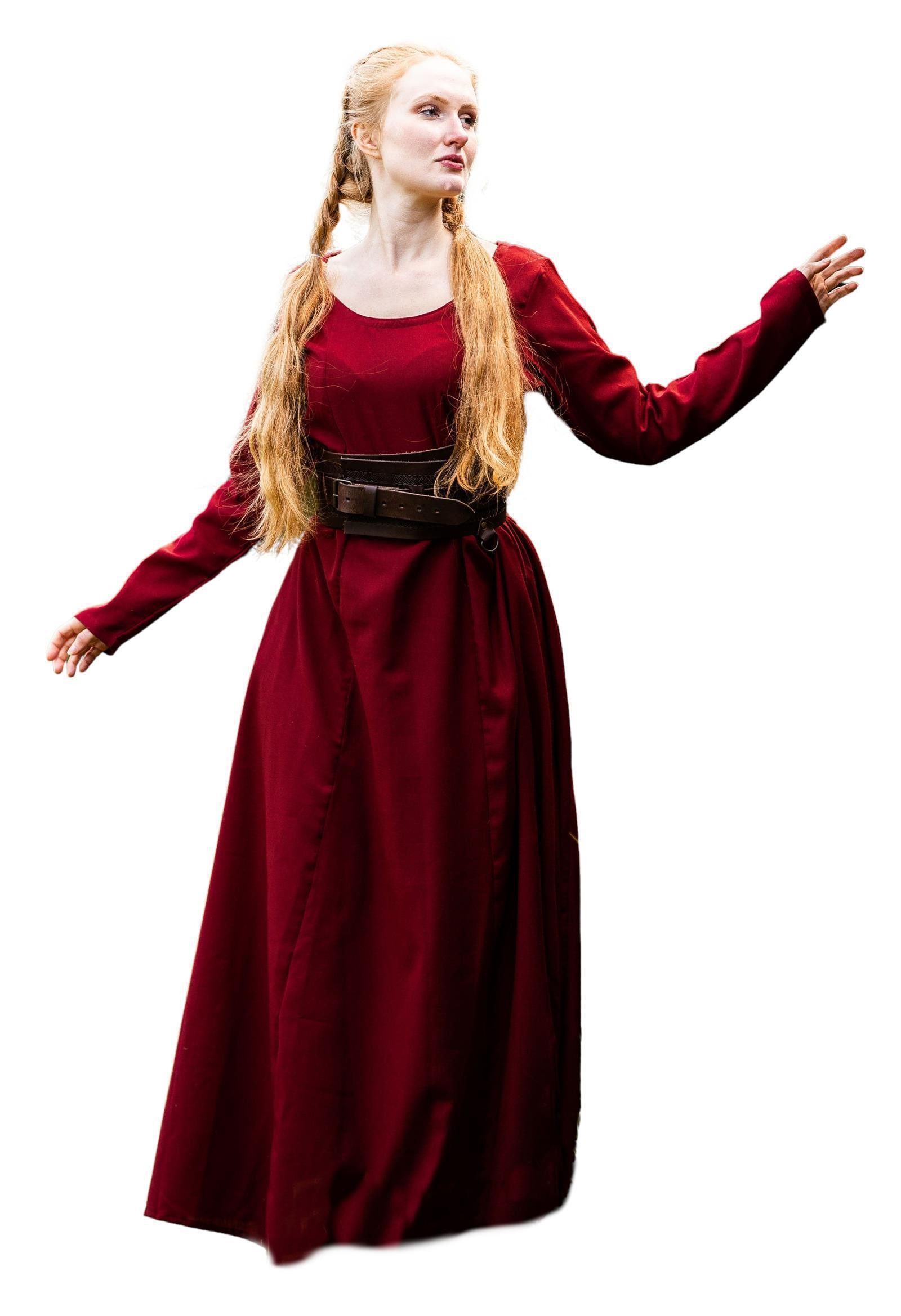 Leonardo Carbone Wikinger-Kostüm Unterkleid "Scarlet" mit Rundhalsausschnitt, hochwertige Baumwolle, fließende bodenlange Silhouette