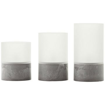 Lightbox Tischleuchte, Timer, LED-Kerzen 3er-Set, Höhe 10/12,5/15 cm, Ø 8 cm, Glas, grau/ matt weiß