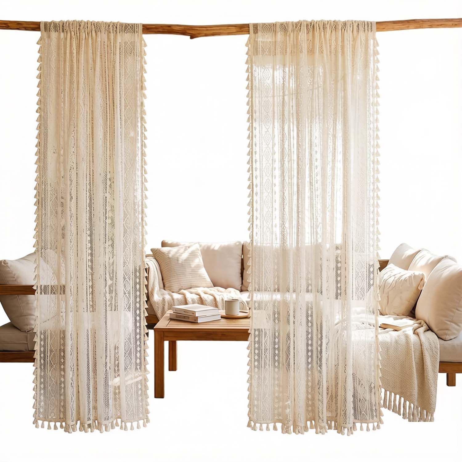 Agger Scheibengardine Vintage Quasten Boho gardinen, Transparente Fenstervorhänge