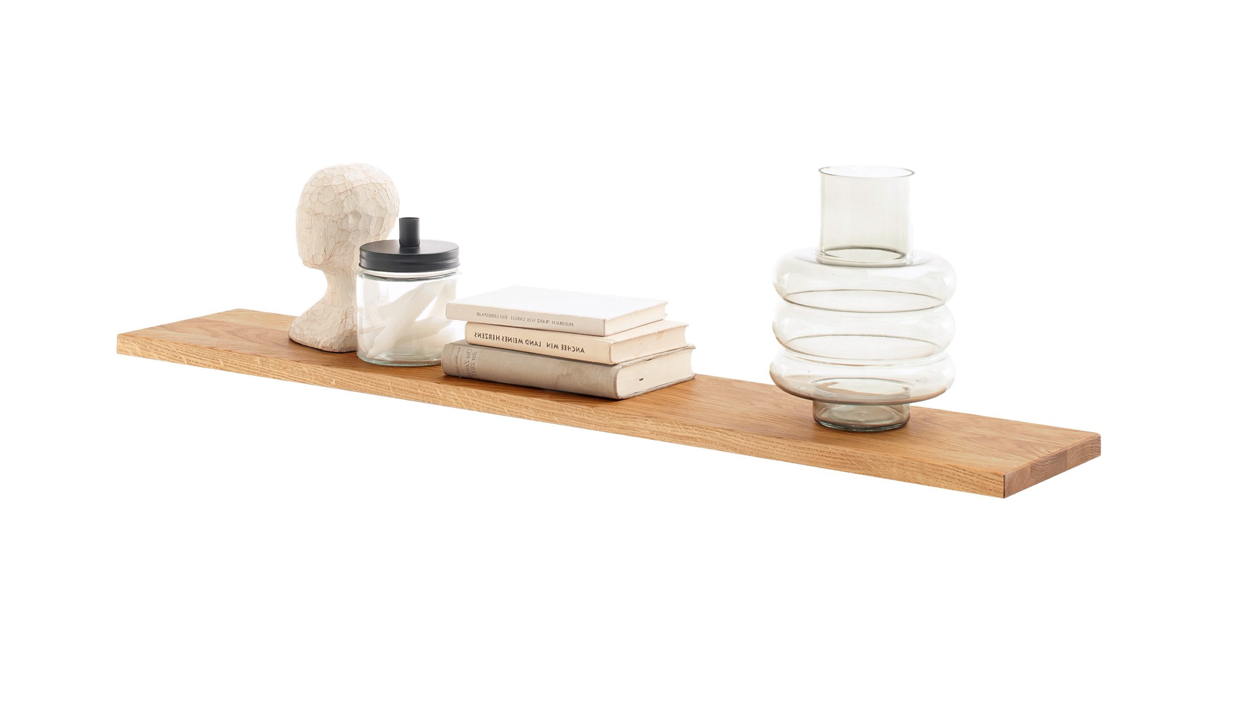 Massivart® Wandboard GRENO 110 cm Breite / Massivholz Wildeiche geölt, Wandregal / großzügige Ablagefläche