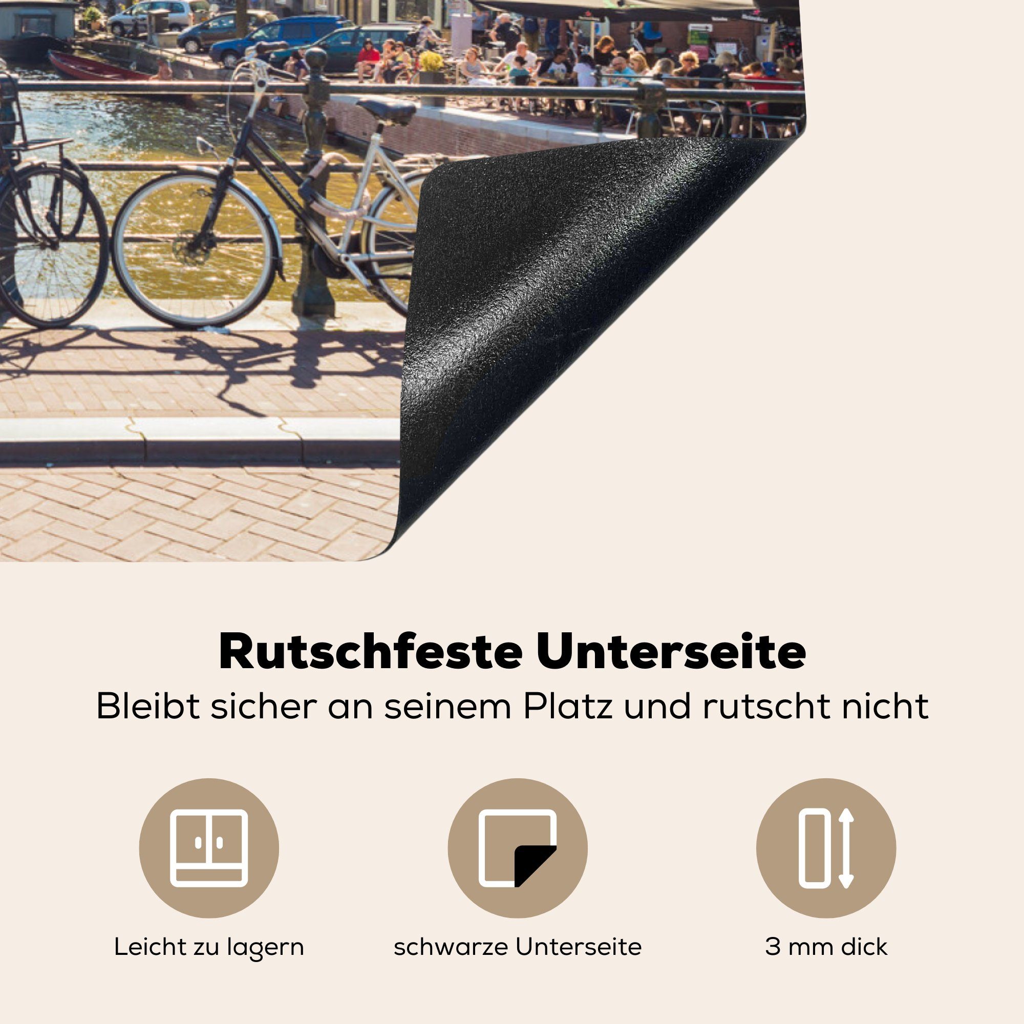 Induktionskochfeld 81x52 - MuchoWow die - tlg), für Herdblende-/Abdeckplatte küche, Vinyl, Ceranfeldabdeckung Schutz Fahrrad Amsterdam Gracht, (1 cm,