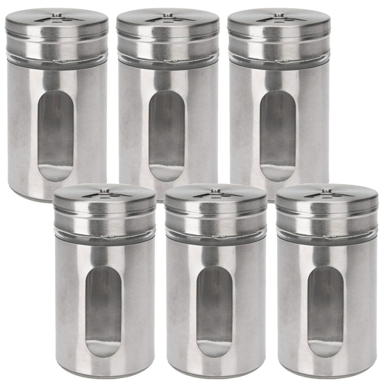 Excellent Houseware Gewürzstreuer Edelstahl Gewürzstreuer 94ml Sichtfenster 3 Streulochgrößen Streuer, (6-tlg), rostfrei, spülmaschinengeeignet, lebensmittelecht, geschmacksneutral
