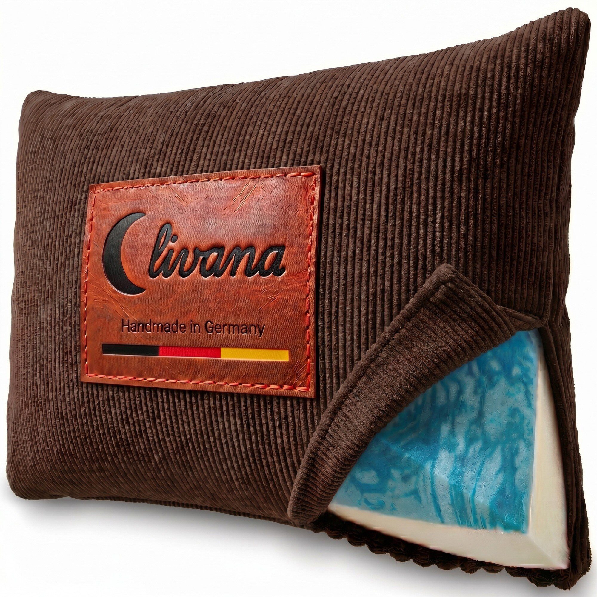 livana Visko-Kissen Lumbar Cord Nackenkissen – Gelschaum + Visco, 50×30×8,5 cm, Seitenschläfer, Bauchschläfer, Rückenschläfer