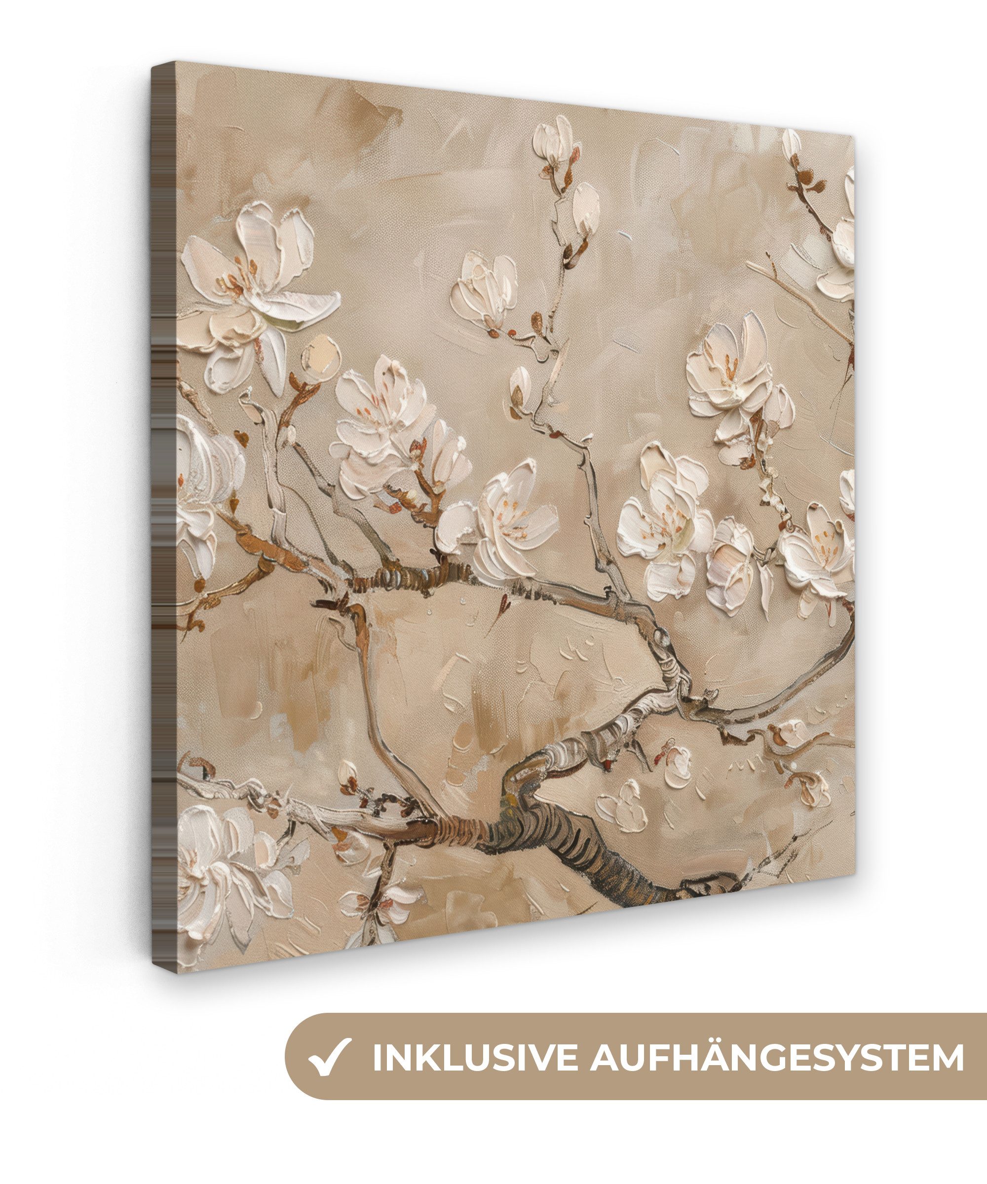 OneMillionCanvasses® Leinwandbild Blumen - Modern - Beige - Weiß - Blüte, F günstig online kaufen