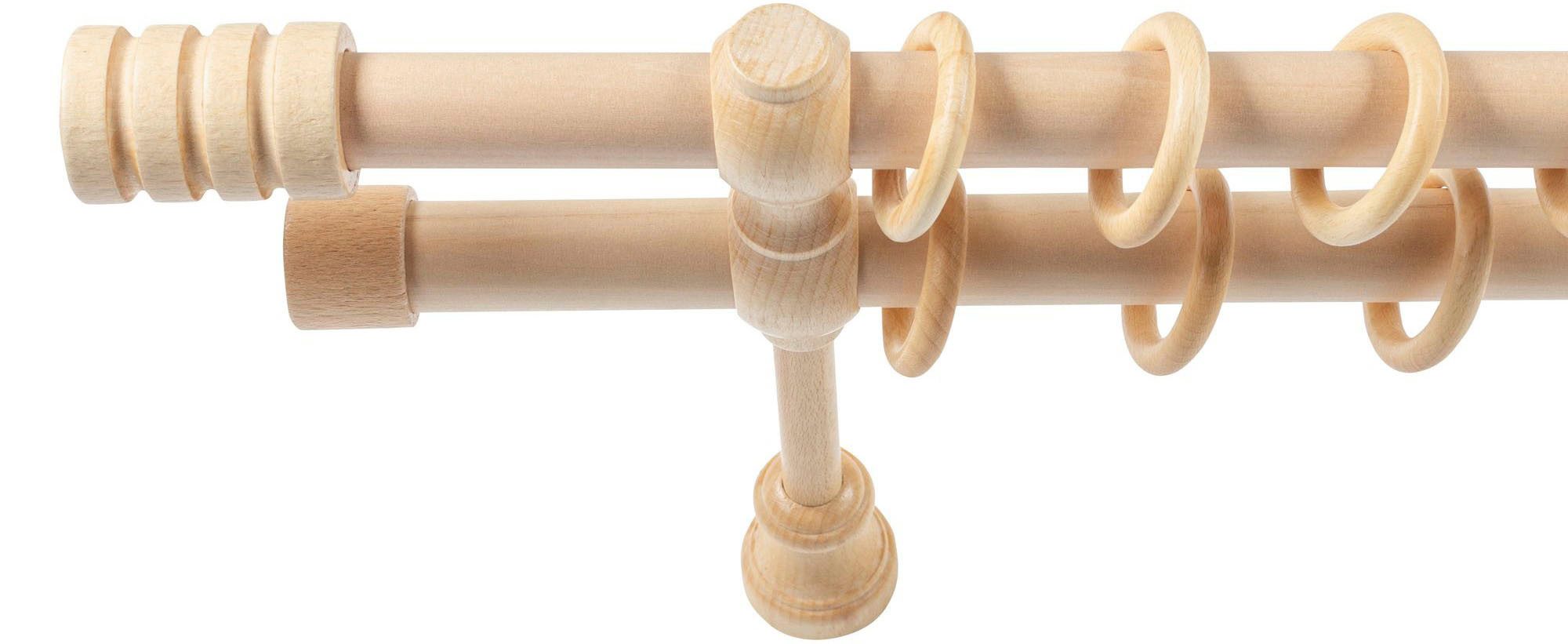 SN DECO GROUP Gardinenstange Pisa, 2-läufig, Fixmaß, mit Bohren, verschraubt, Holzwerkstoff, 28 mm, Holz, verschiedene Längen und Farben, Komplettset