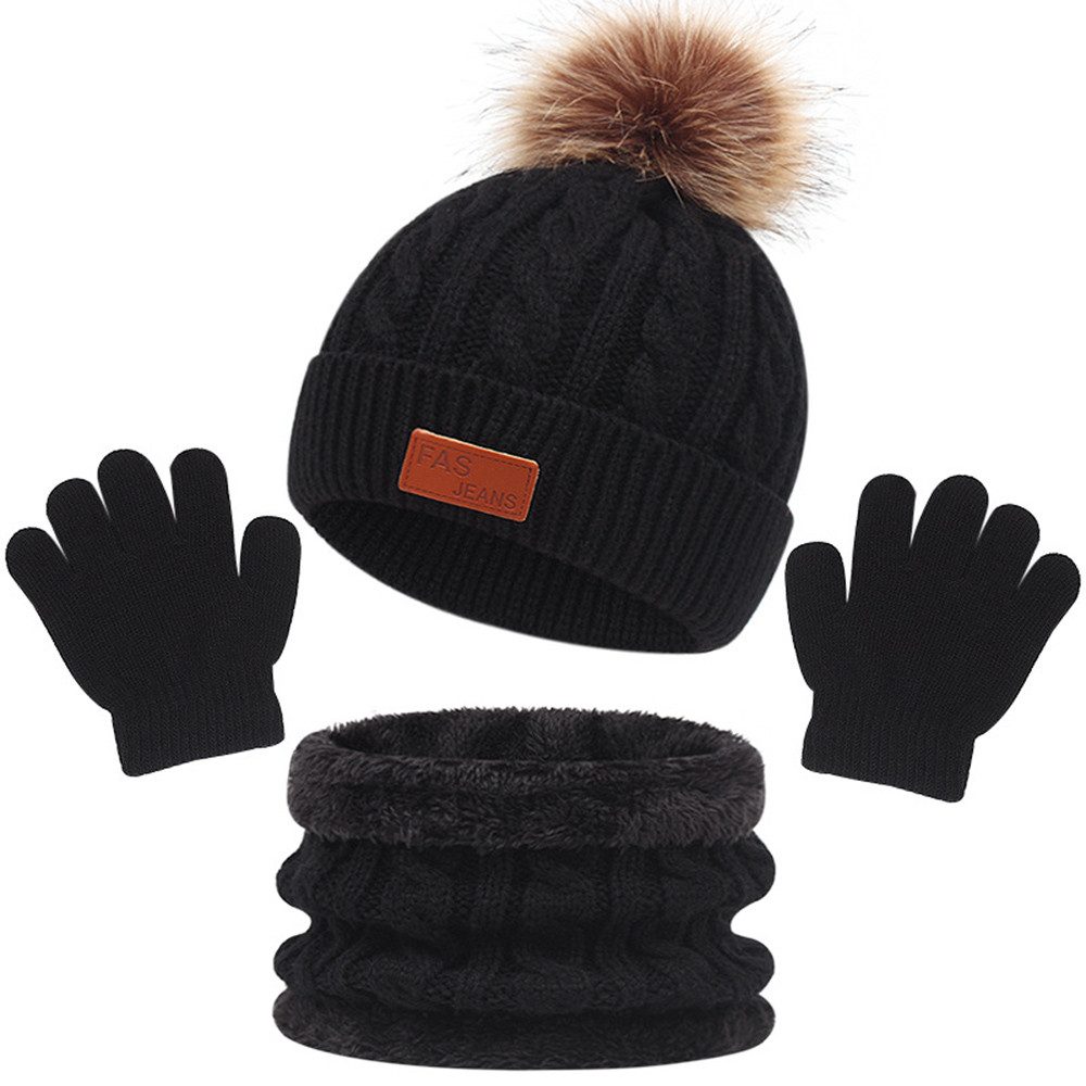 Coonoor Filzhut Kinder Unisex Strickmütze Winter Warme Schal Handschuhe Set für Kinder 1-5 Jahre