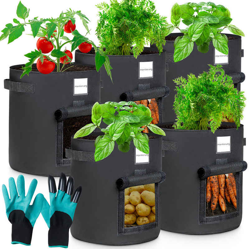 Yorbay Pflanzkübel 5x Pflanzsack aus Vliesstoff, 35L/60L auswählbar, Pflanzen Tasche (Mit 1 Paar Gartenhandschuhe), Pflanztopf Pflanzensack für Kartoffeln,Tomaten,Blumen,Pflanzen,Gemüse