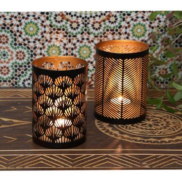Casa Moro Teelichthalter Orientalisches Windlicht Lucca 2er Set rund Gold Schwarz (Marokkanische Teelichthalter wie aus 1001 Nacht), Tisch Deko Wohn Ramadan Eid Deko IRL90