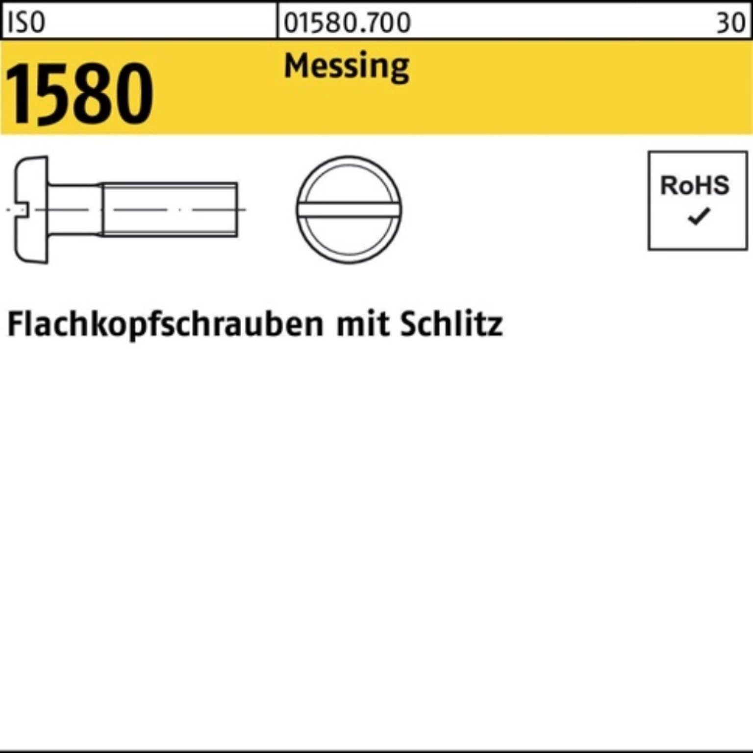 Reyher Messing Stück Schraube ISO M5x Schlitz Flachkopfschraube Pack 200 1580 200er 6