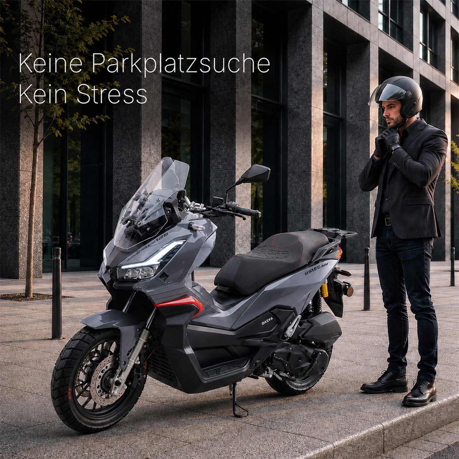 Burnout Motorroller QS125 ADV Grau, 125 ccm, 90 km/h, Euro 5+, TFT Display, LED, Keyless Go