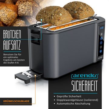 Arendo Toaster, 2 lange Schlitze, für 4 Scheiben, 1500 W, Langschlitz, Brötchenaufsatz, Wärmeisoliertes Gehäuse, Display, Touch