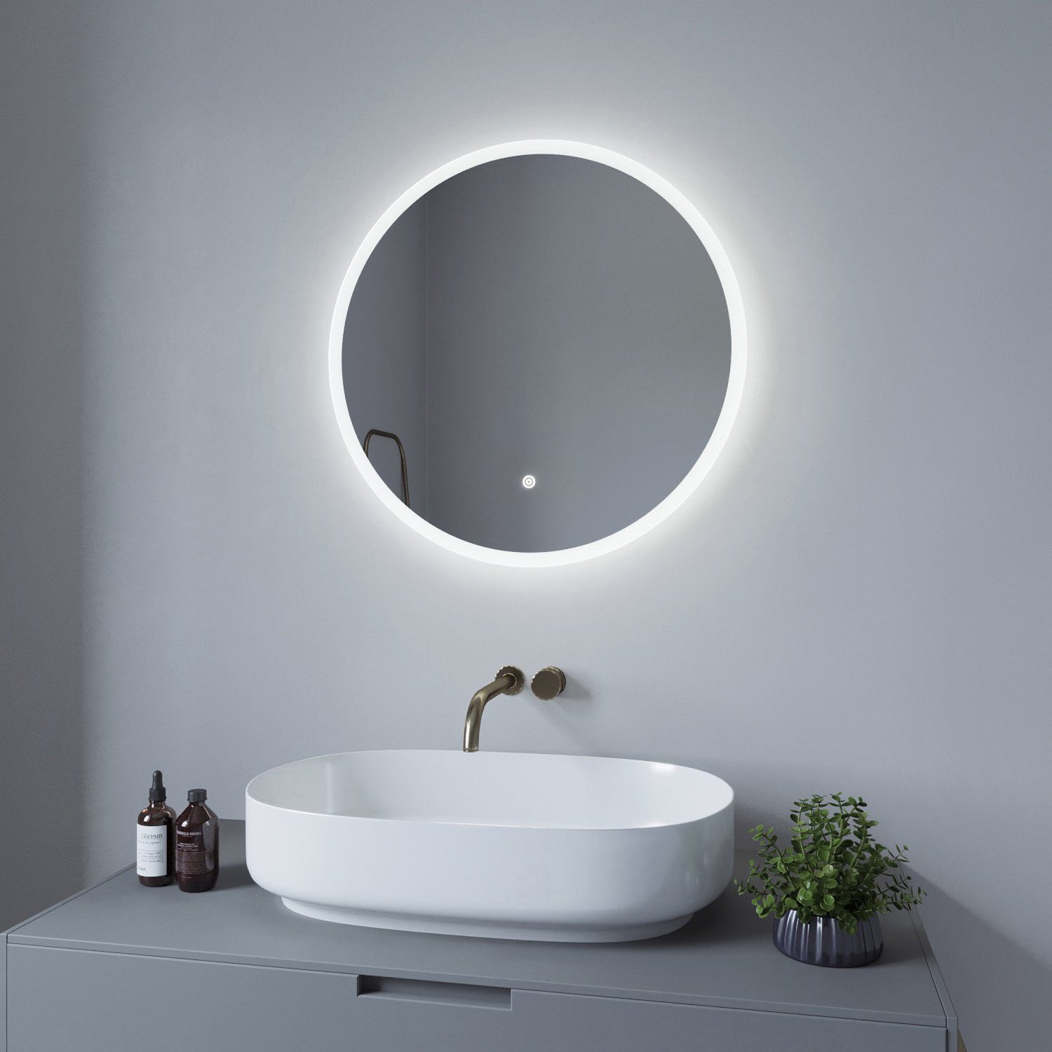 AQUABATOS Badspiegel LED Bad Spiegel Badezimmerspiegel mit Beleuchtung Lichtspiegel, 60x60cm Kaltweiß 6400k Touch-Schalter Beschlagfrei Speicherfunktion