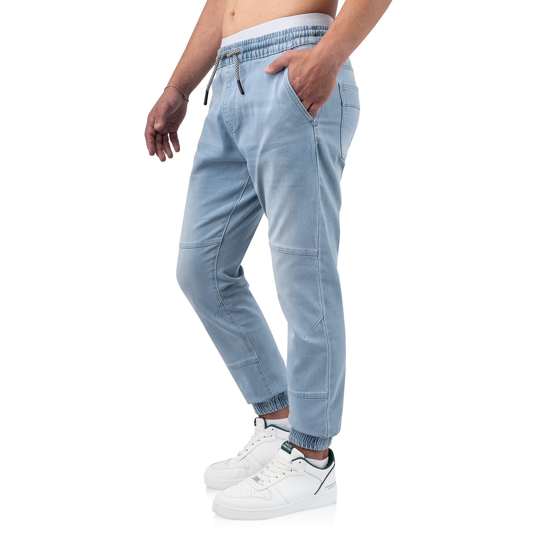 Schlupfhose Bund lässige mit elastischem in Oltjon Indicode Freizeithose Jeansoptik bequeme Dim Blue