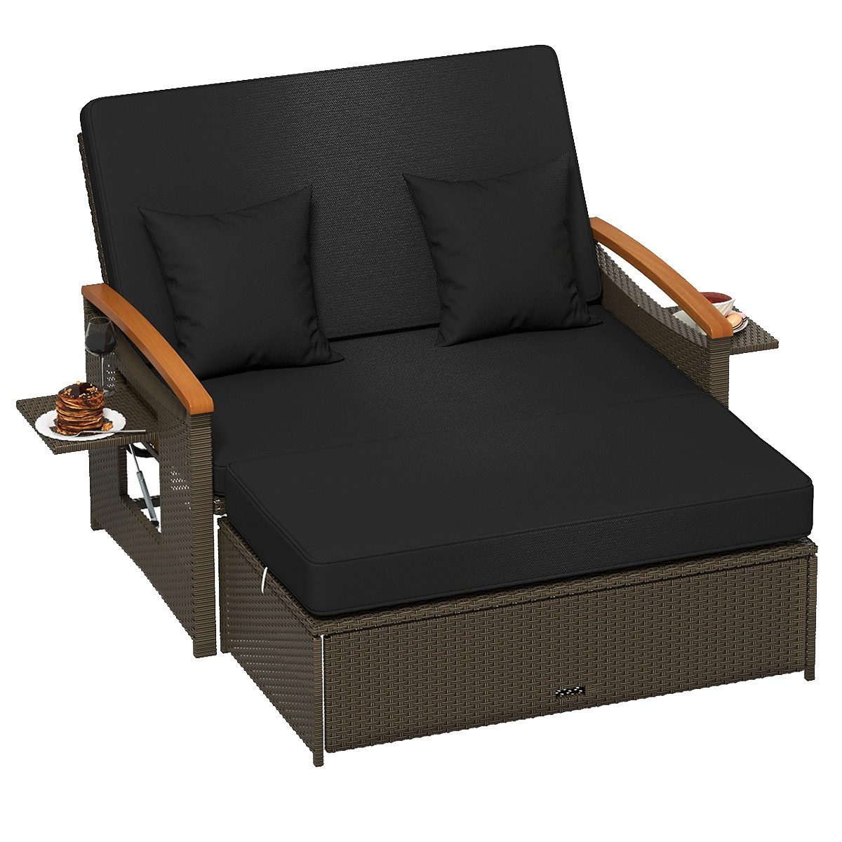 COSTWAY Loungebett, outdoor, Rattan, 2-Personen, Gartenliege mit verstellbarer Rückenlehne