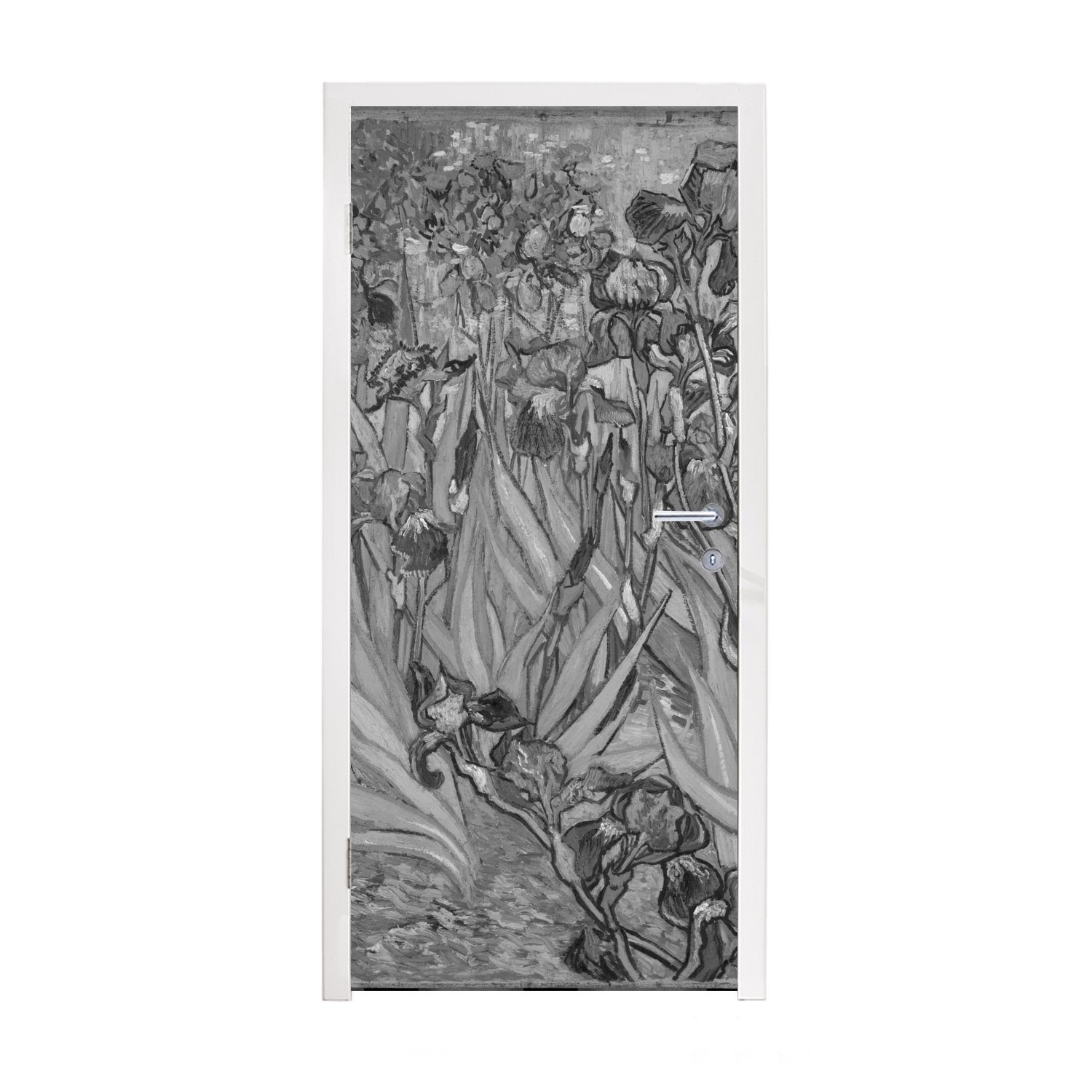 Schwertlilien cm Türaufkleber, Matt, bedruckt, 75x205 St), weiß, für Schwarz Türtapete Fototapete Vincent Tür, - Gogh MuchoWow und van - (1