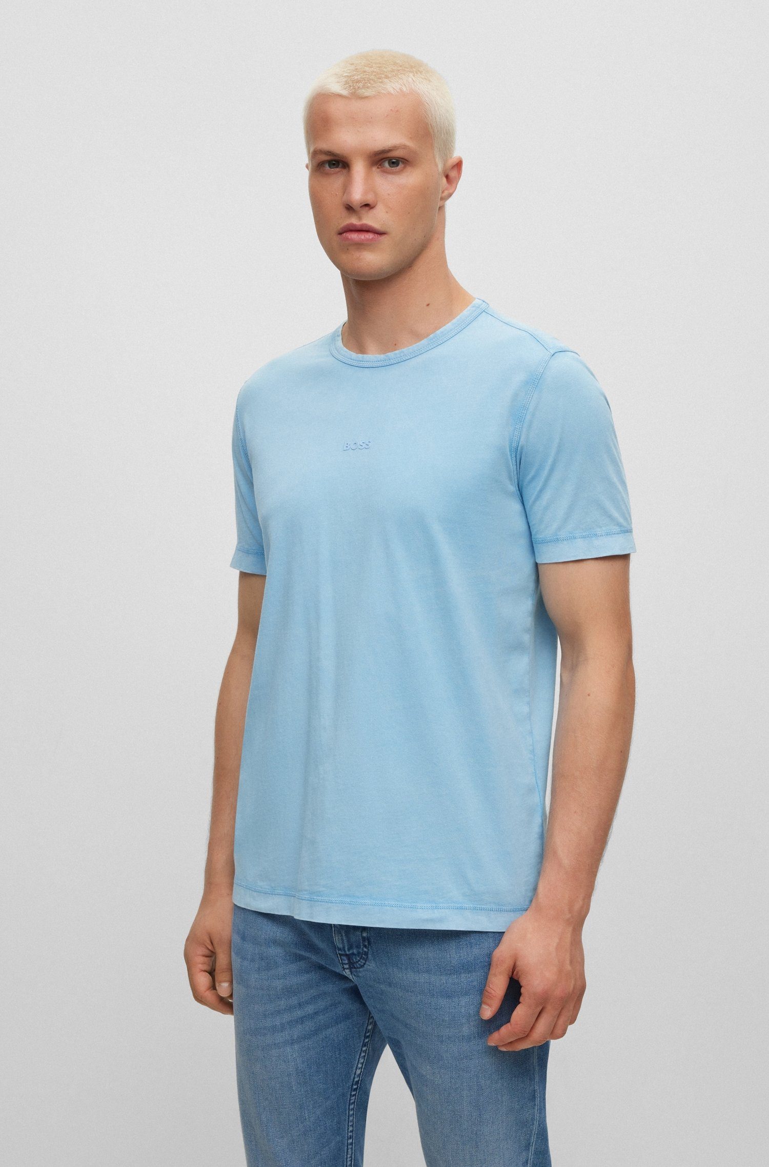 BOSS ORANGE T-Shirt Tokks mit BOSS ORANGE Markenlabel Open Blue493