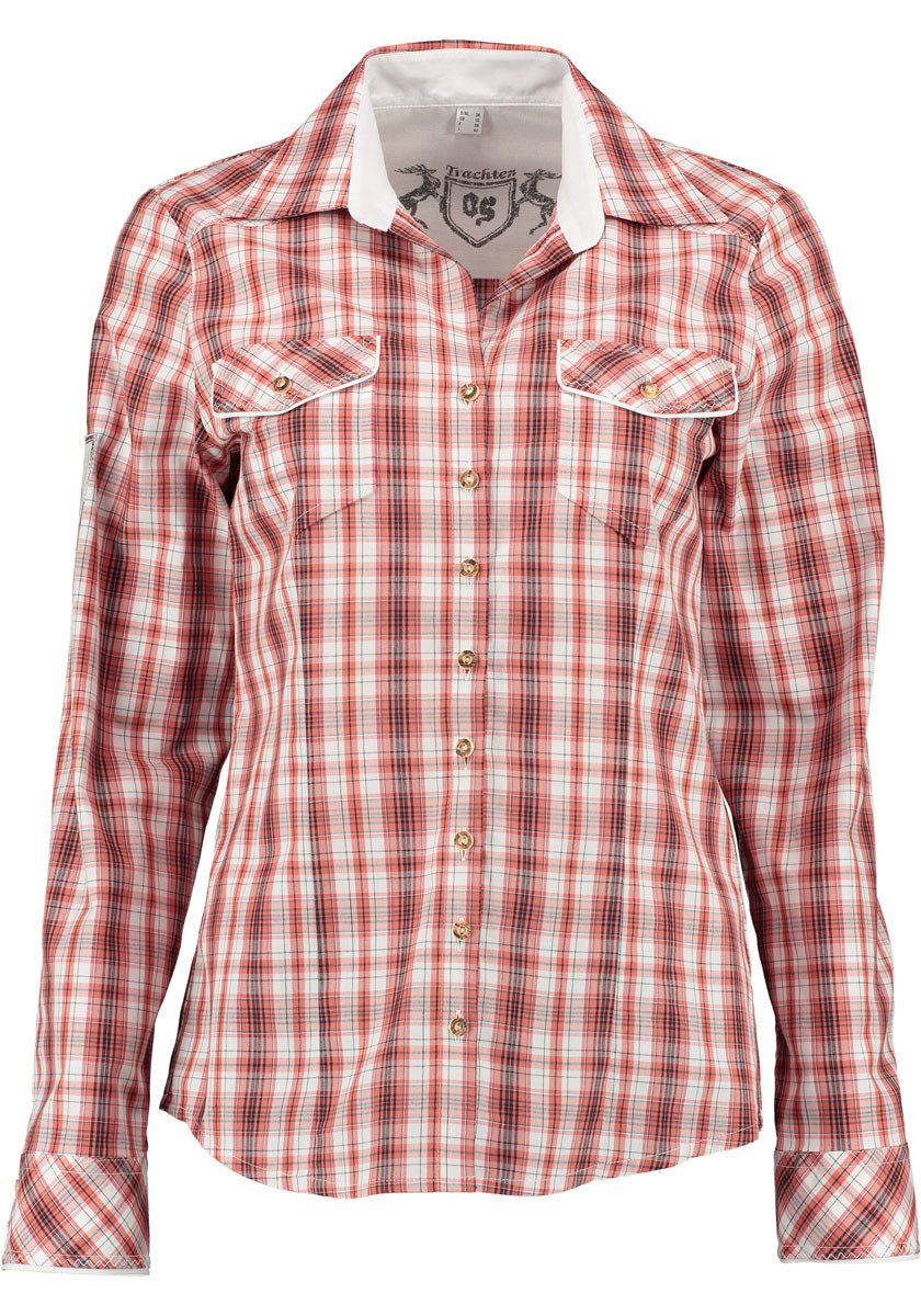 OS Trachten Trachtenbluse Troyos Damen Langarmbluse mit 2 Pattentaschen