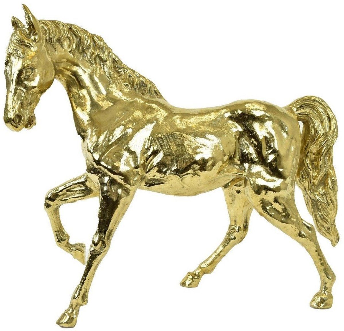 Casa Padrino Dekofigur Luxus Bronzefigur Pferd Gold 80 x 20 x H. 70 cm - Bronze Skulptur - Dekofigur - Deko Accessoires - Luxus Kollektion