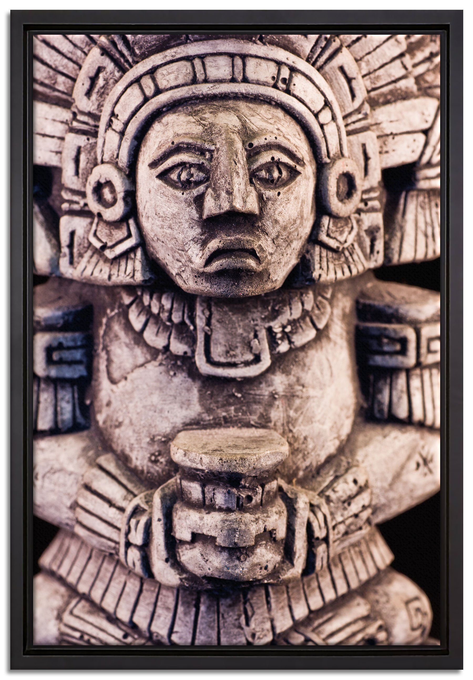 Pixxprint Leinwandbild kleine Maya Skulptur, Wanddekoration (1 St), Leinwandbild fertig bespannt, in einem Schattenfugen-Bilderrahmen gefasst, inkl. Zackenaufhänger
