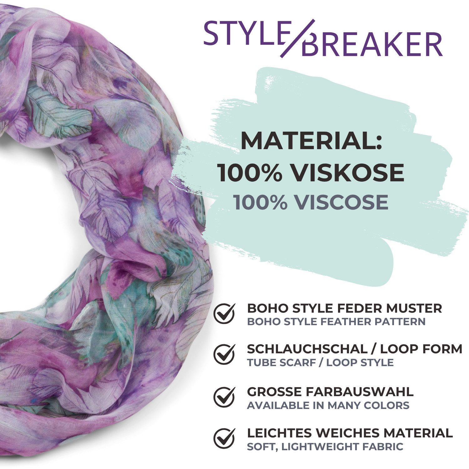 styleBREAKER Loop Loop mit bunten Federn, (1-St)
