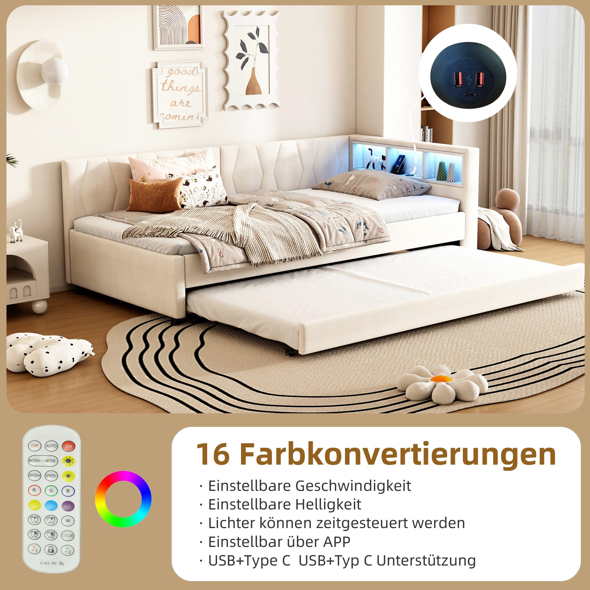 REDOM Schlafsofa Modernes Polsterbett mit LED-Beleuchtung, günstig online kaufen