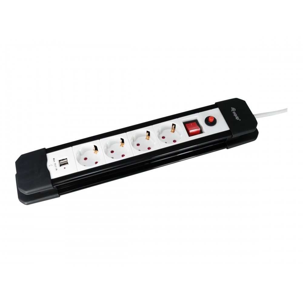 Equip 4fach Verteiler mit Schalter & 2 USB-Ladeports Schuko Mehrfachsteckdose (4fach Verteiler mit Schalter, 2 USB-Ladeports, Einfache Bedienung und Sicherheit), 4fach Verteiler mit Schalter und 2 USB-Ladeports