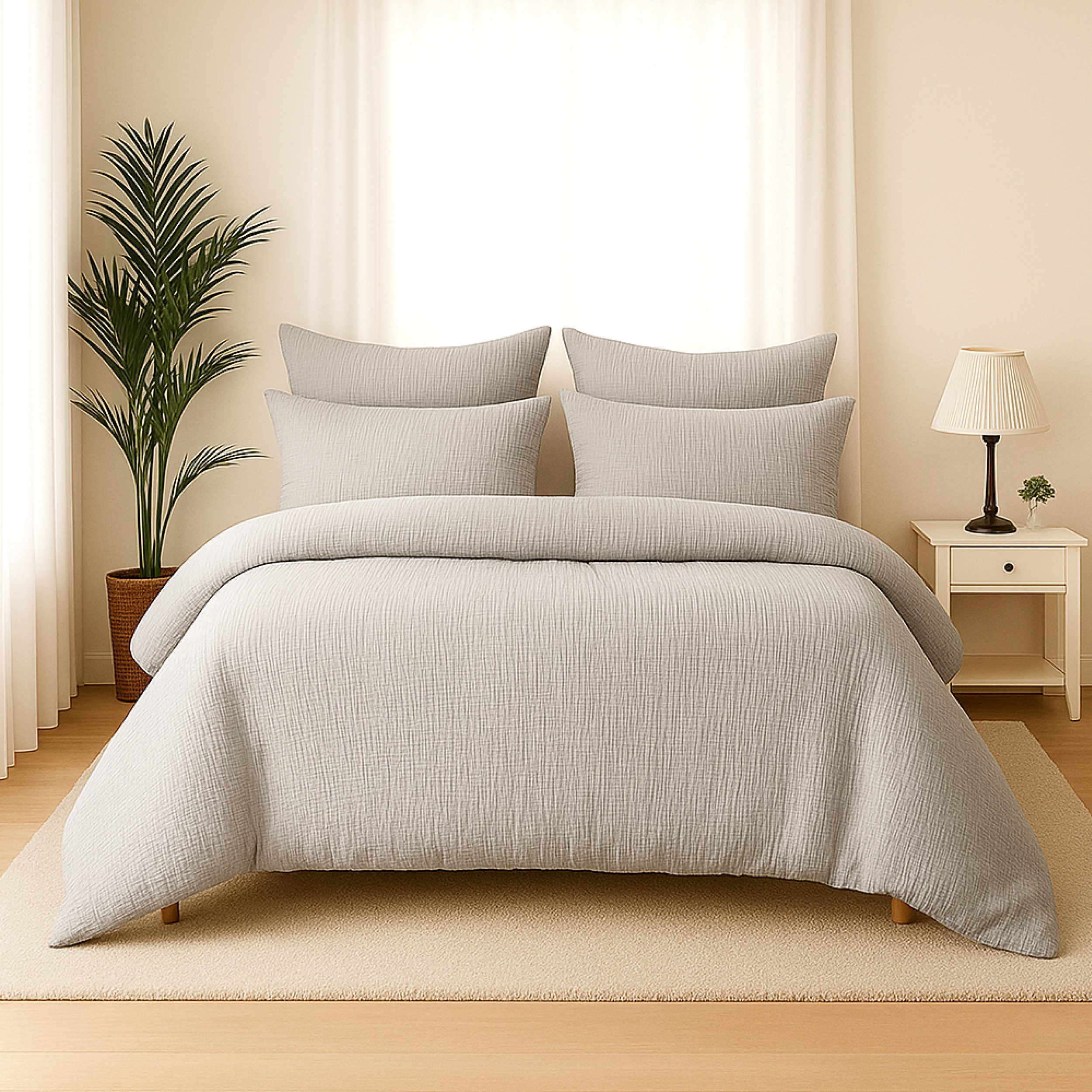 Wolkenfeld Bettwäsche Wolkenfeld Premium Musselin mit Reißverschluss, Musselin, 4 teilig, aus 100% Baumwolle – Atmungsaktiv & Weich – inkl. Kissenbezug 80x80