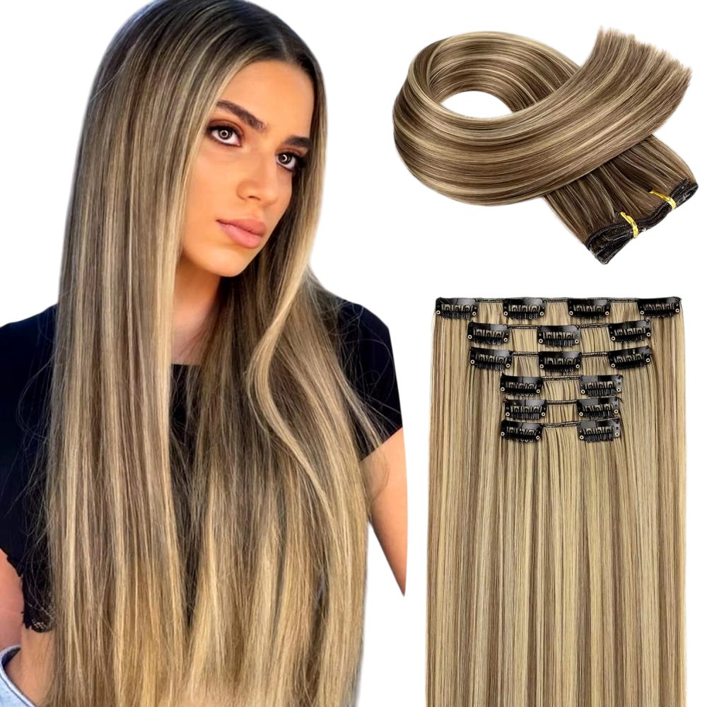 Kunsthaar-Extension Clip-in Haarverlängerung lang dicht leicht Haare Synthetik DE.