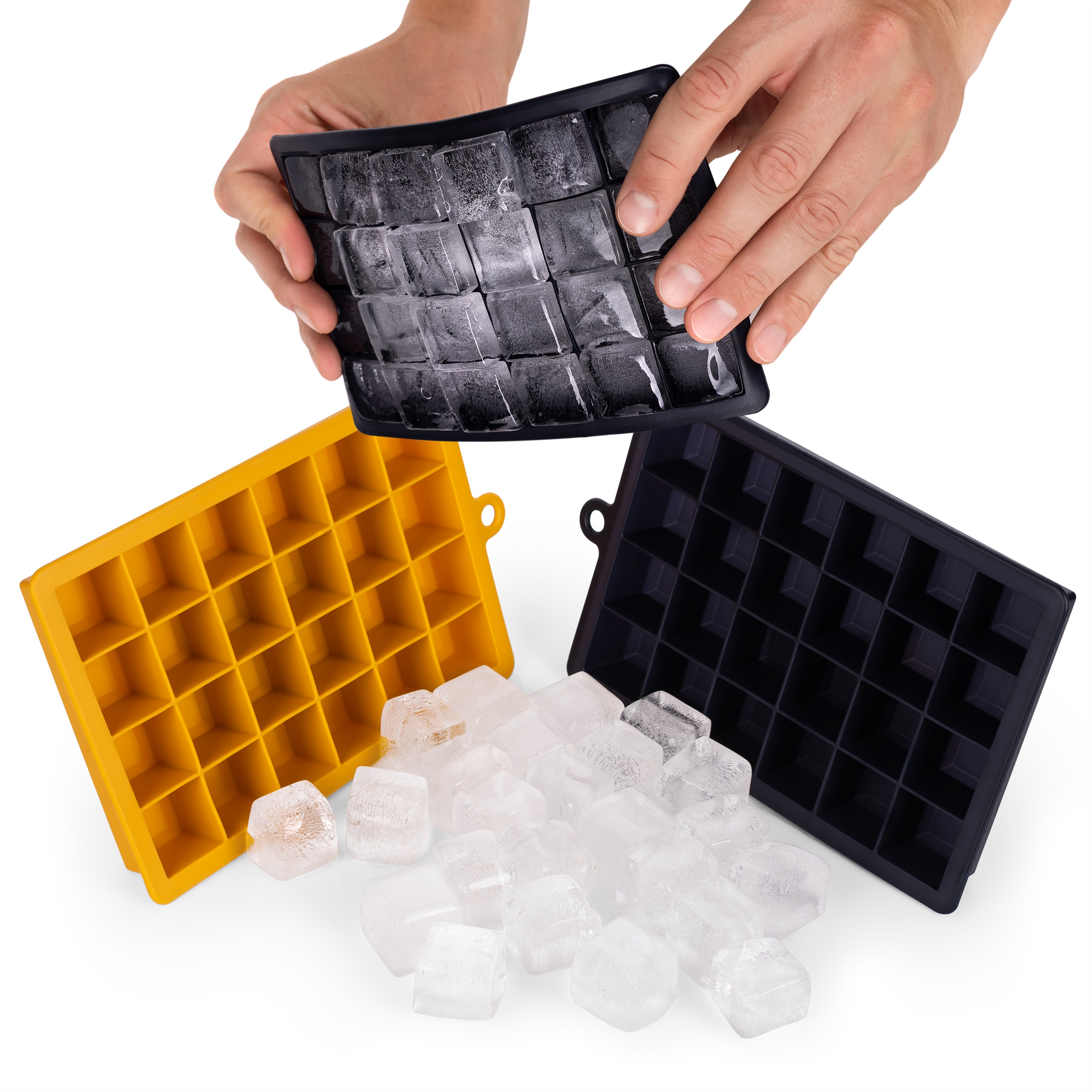 2x24er Eiswürfelform Würfel Blumtal frei, - Schwarz M, Eiswürfel Pack, Würfelgröße Leichtes Silikon Gelb Herauslösen & Eiswürfelform BPA der