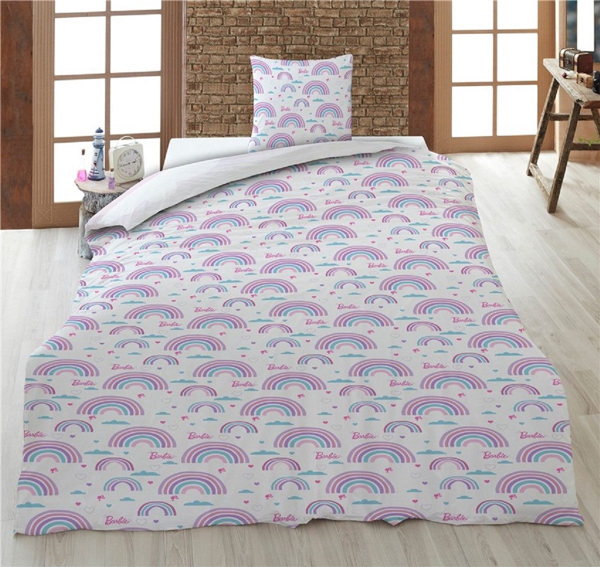 Barbie Bettwäsche - Set – 1x Deckenbezug 140x200 & 1x Kissenbezug 65x65 cm für Kinder, Baumwolle, 2 teilig, perfekt für Kinderzimmer, ideal für die Nächte
