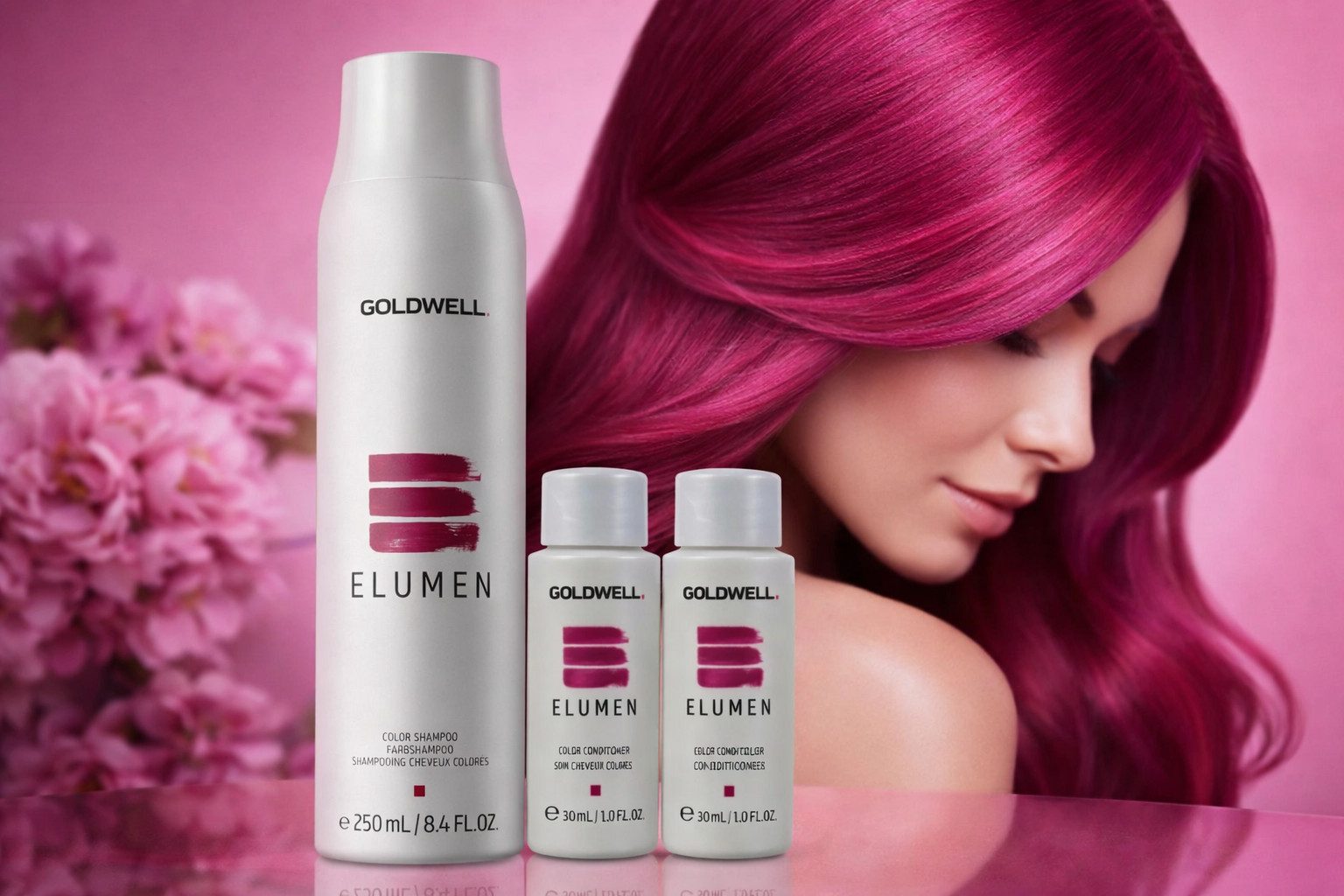 Goldwell Haarpflege-Set Elumen Shampoo 250 ml + 2x Conditioner 30 ml, Set, 3-tlg., farbschützend