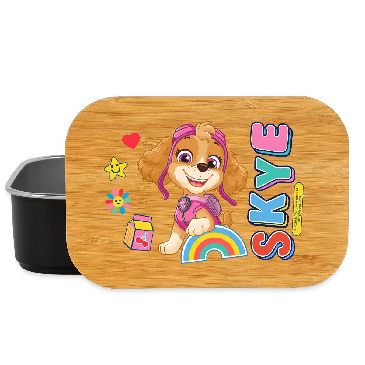 Spreadshirt Lunchbox Paw Patrol Skye Regenbogen Brotdose mit Bambusdeckel, Edelstahl, Bambus