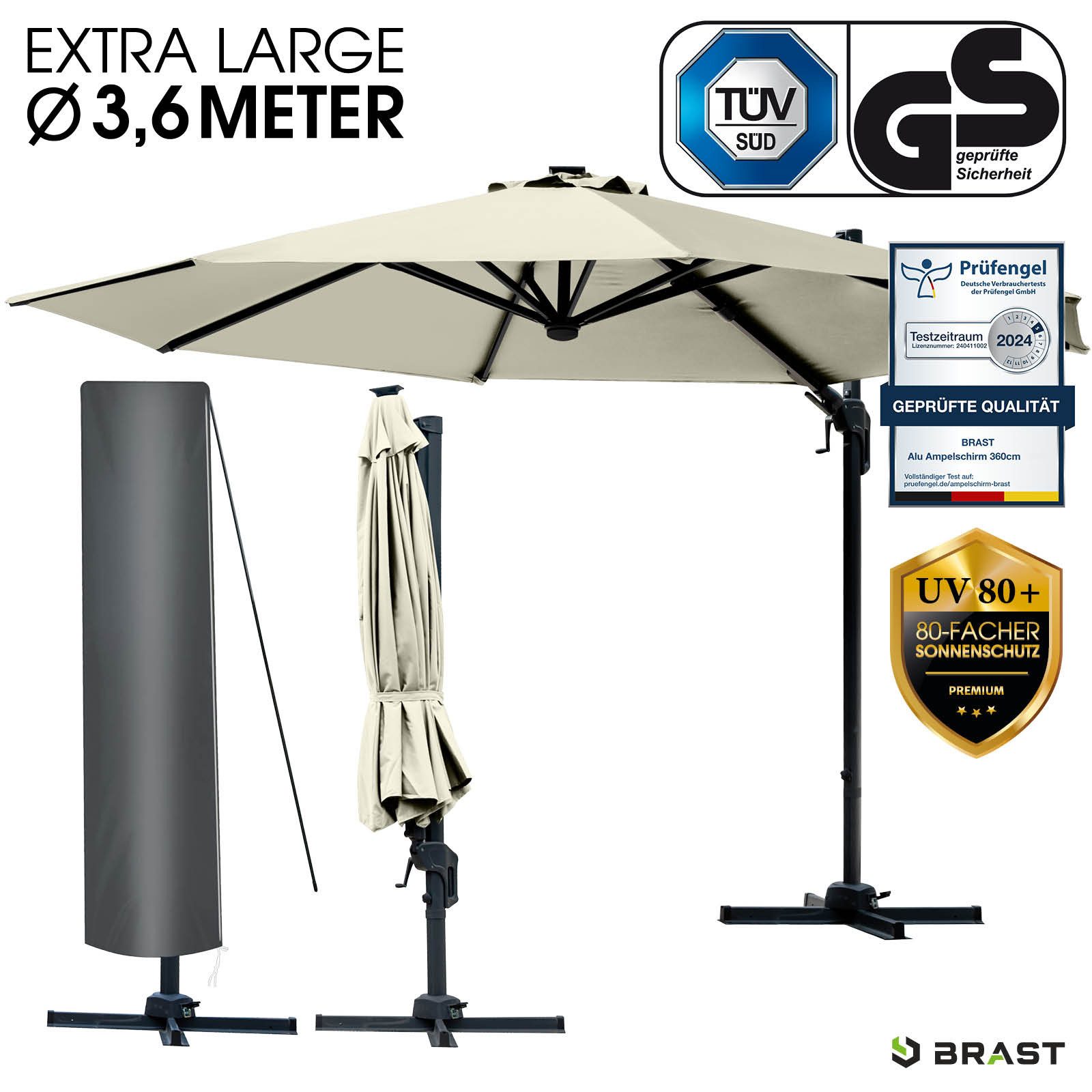 BRAST Sonnenschirm Alu Ampelschirm Ø360cm inkl. günstig online kaufen