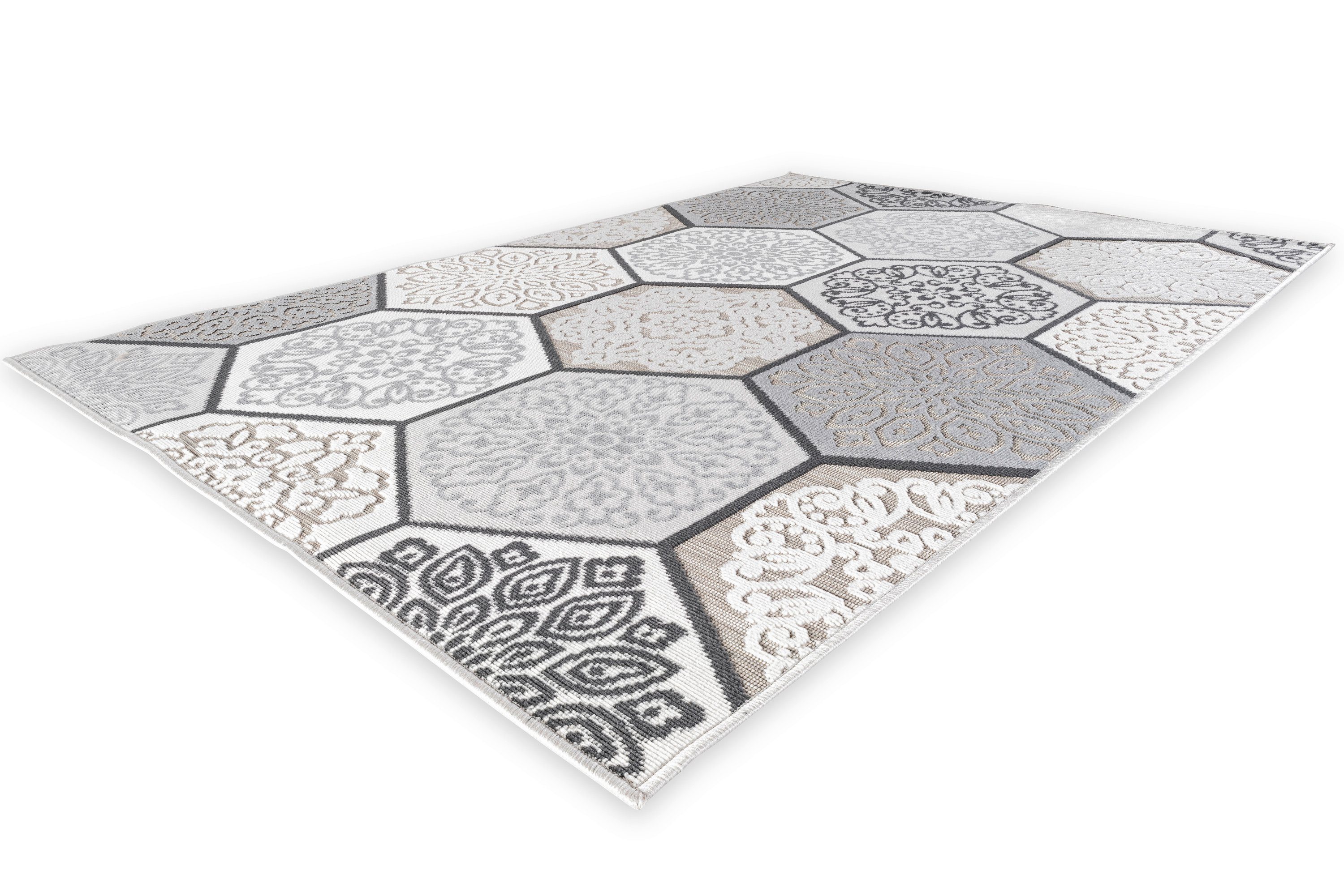 Teppich In- und Outdoor-Teppich Classic Hexagon Tiles, 160x230 cm für Innen und Außen, DomDeco Grau