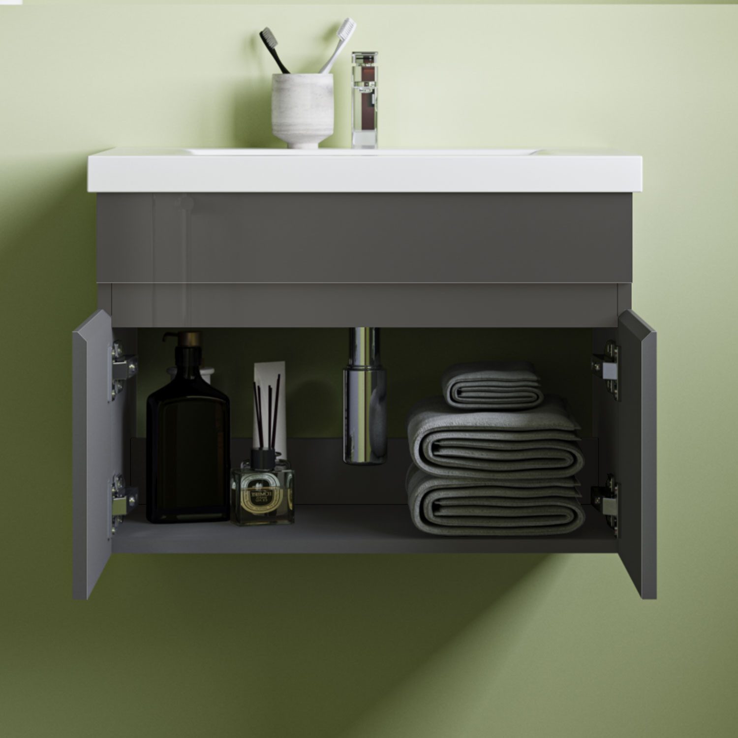 Aica Sanitär Waschtisch Waschtisch Unterschrank Waschbecken MDF UV-geölt Badmöbel Set