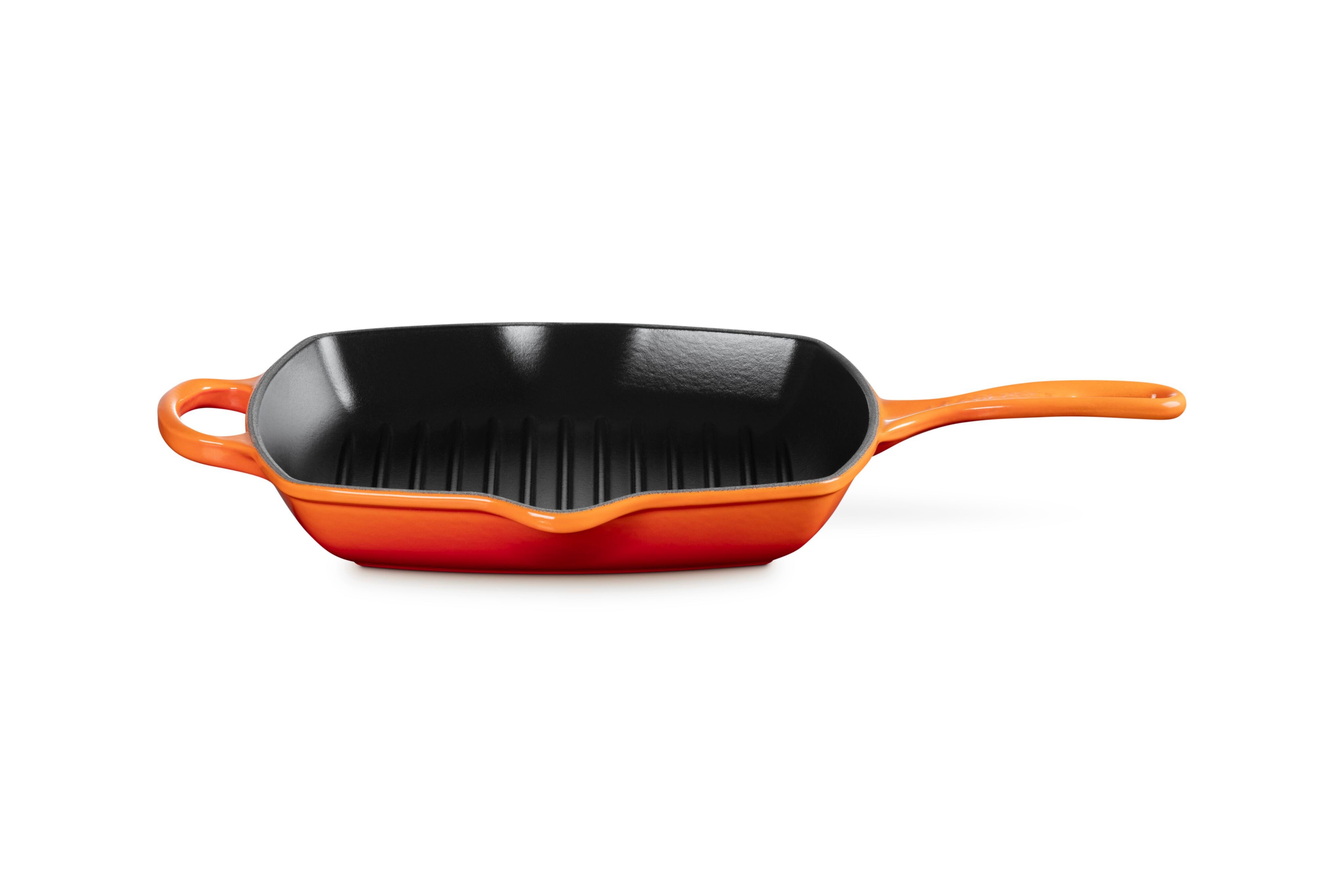 LE CREUSET Grillpfanne Signature, Quadratisch, Gusseisen, 26 cm, Für alle Herdarten inkl. Induktion geeignet, 2,86 kg, Ofenrot