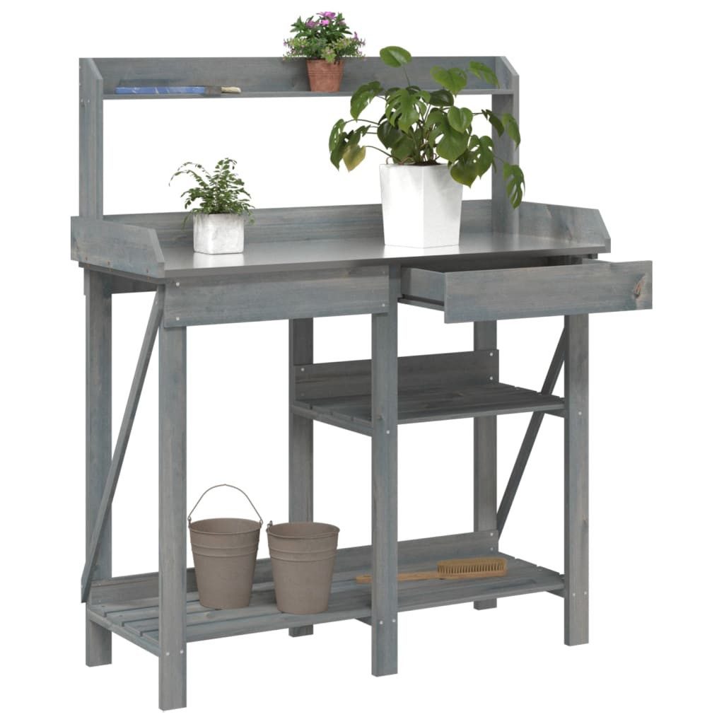 vidaXL Pflanztisch Grau Pflanztisch mit Ablagen Arbeitstisch Garten Holz 110 cm
