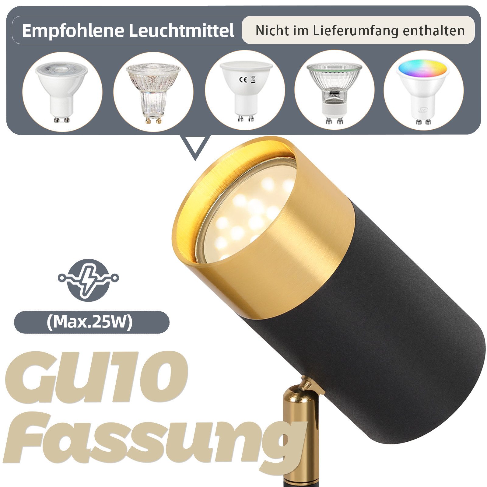 ZMH Deckenstrahler 2/3/4 Flammig-GU10 Schwarz-Gold Modern Deckenlampe für Wohnzimmer, ohne Leuchtmittel – Bild 5 von 5