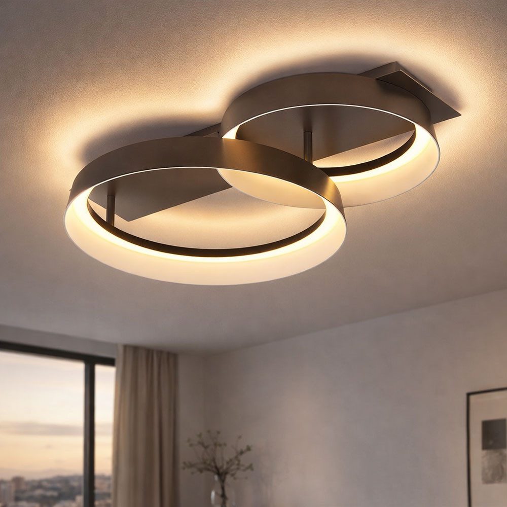 GLOBO LIGHTING LED Deckenleuchte, LED-Leuchtmittel fest verbaut, Warmweiß, Deckenleuchte LED Deckenlampe opal matt Metall kaffeefarben B 50 cm