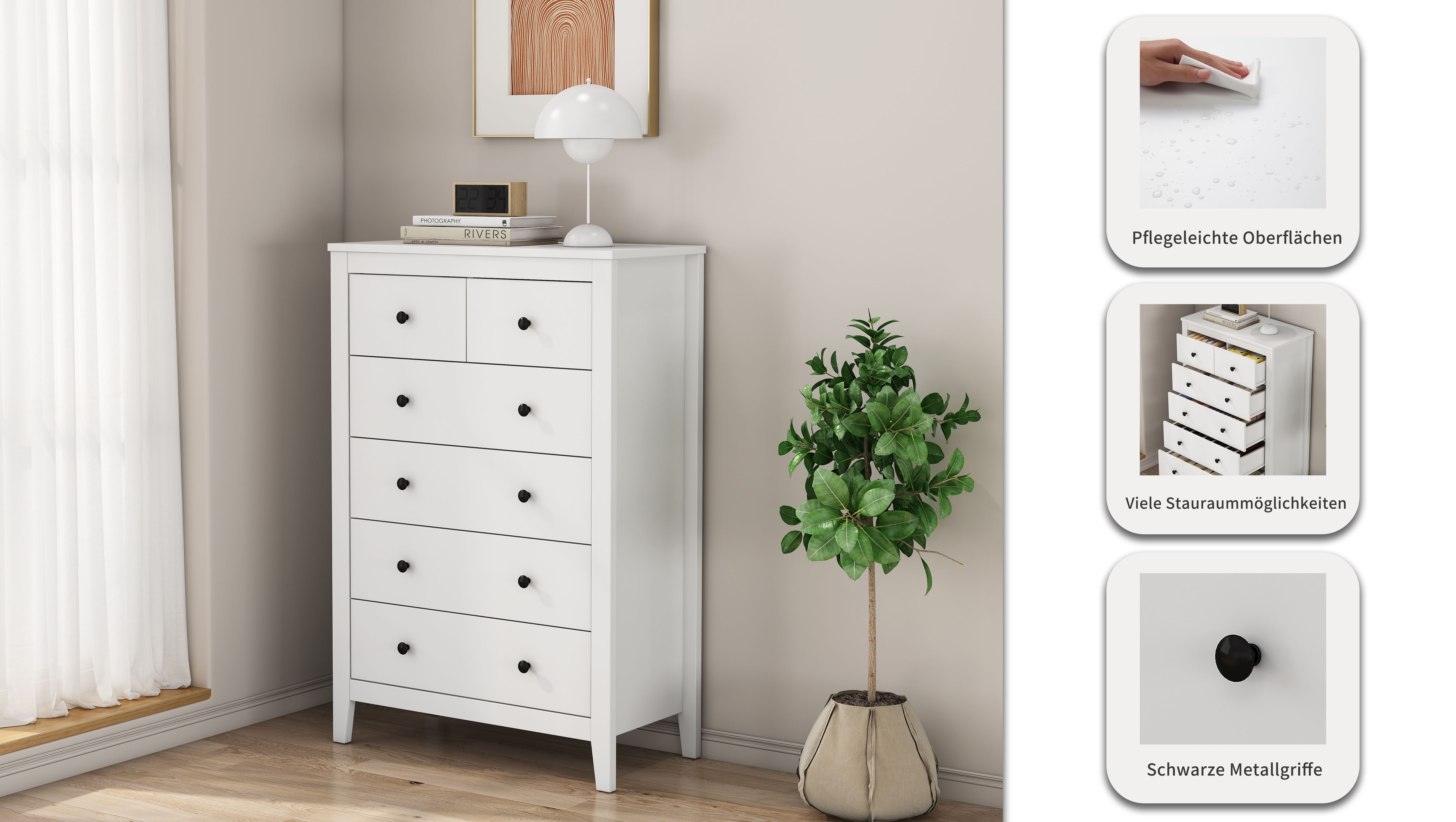 OTTO home Kommode Avelin, Melaminoberfläche, schwarze Metallgriffe, Breite 80 cm
