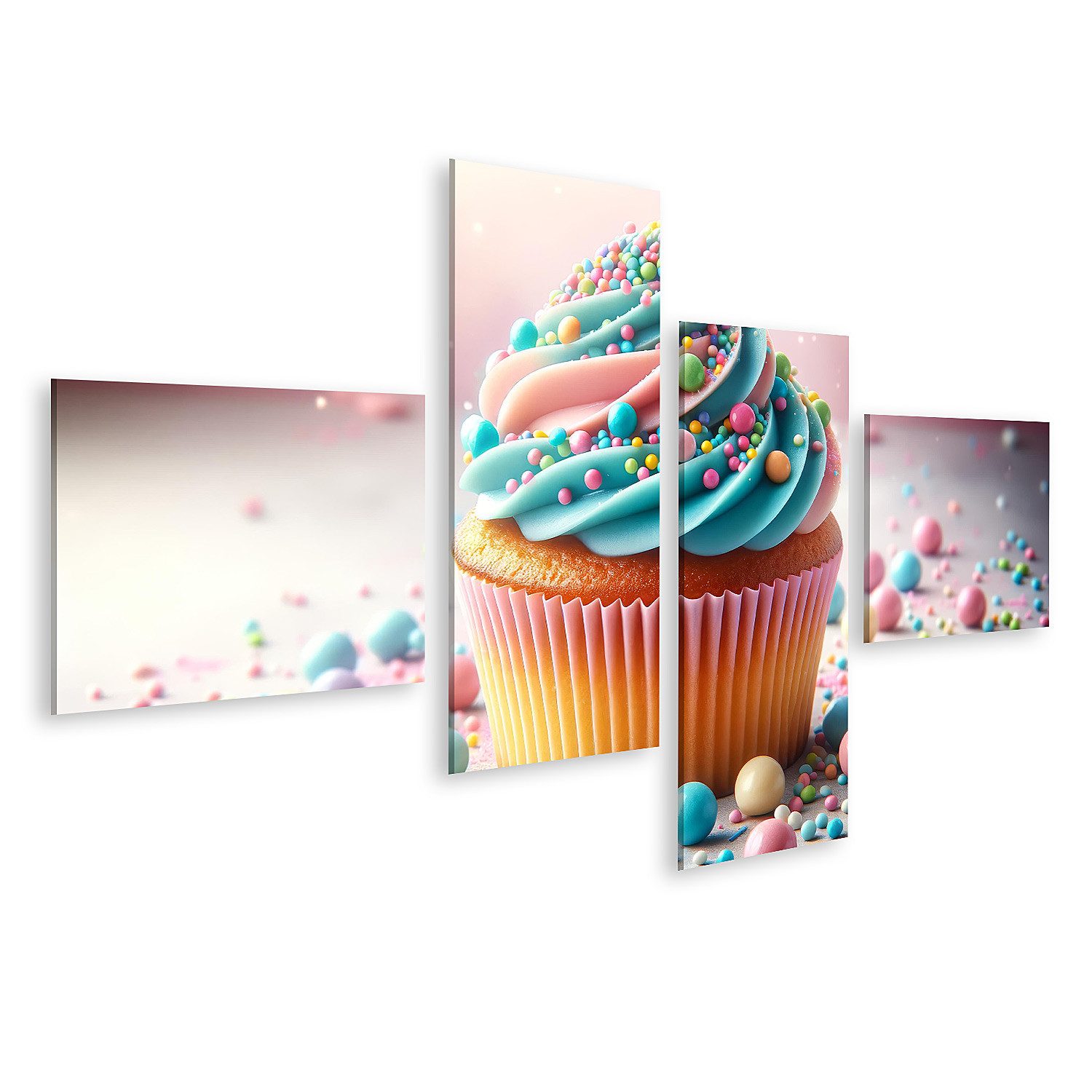 Leinwandbild Cupcake, goldbraun, bunter Zuckerguss