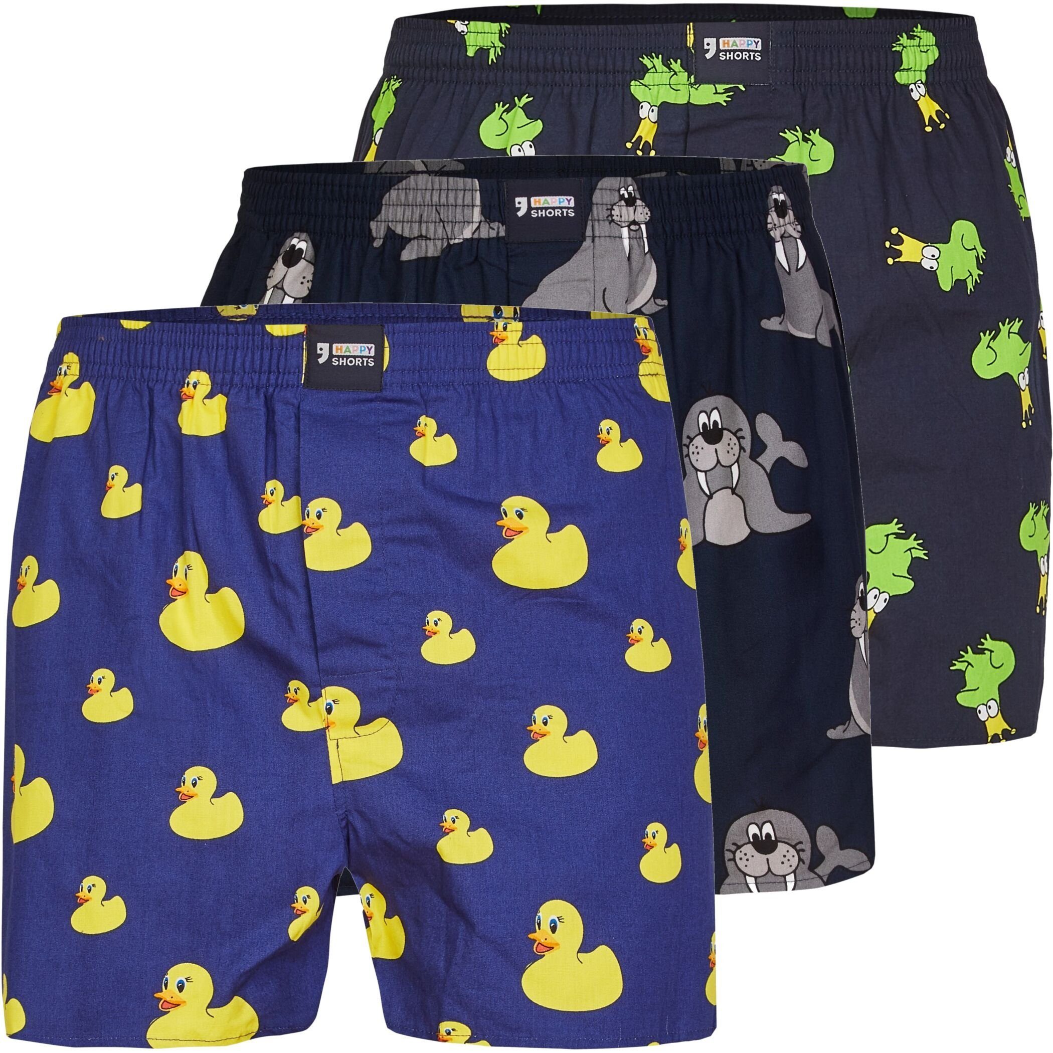 Webboxer zur - Ente 3er (1-St) - Boxershorts Sets HAPPY Boxershorts HAPPY Auswahl Walross Frosch Boxer SHORTS Pack SHORTS