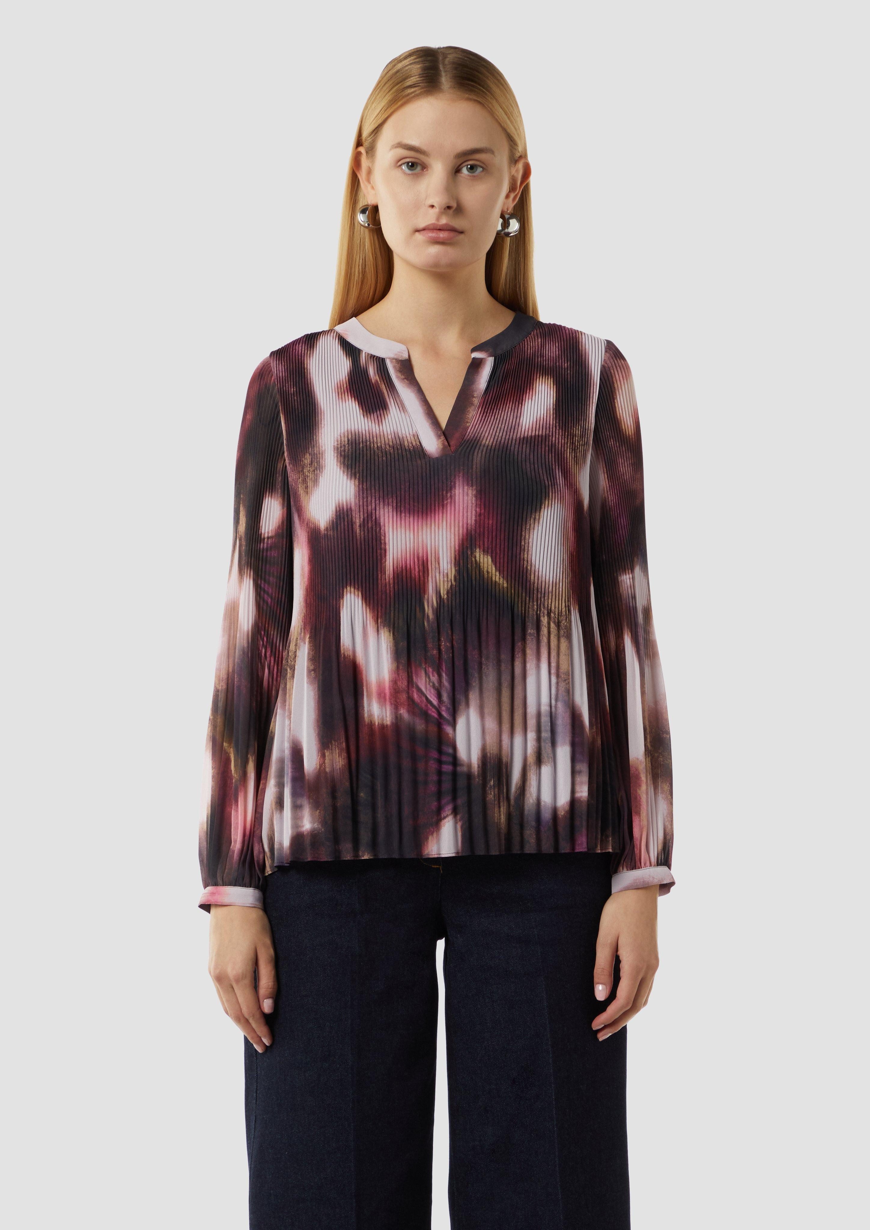 Langarmbluse Tunika-Bluse aus plissiertem Chiffon