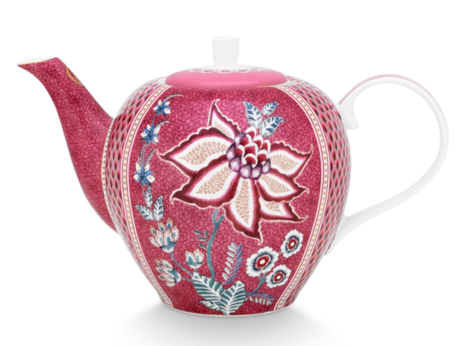 PiP Studio Teekanne Flower Festival Teekanne large dark pink 1,6 l, Tea Pot Large Flower Festival Dark Pink 1.6ltr