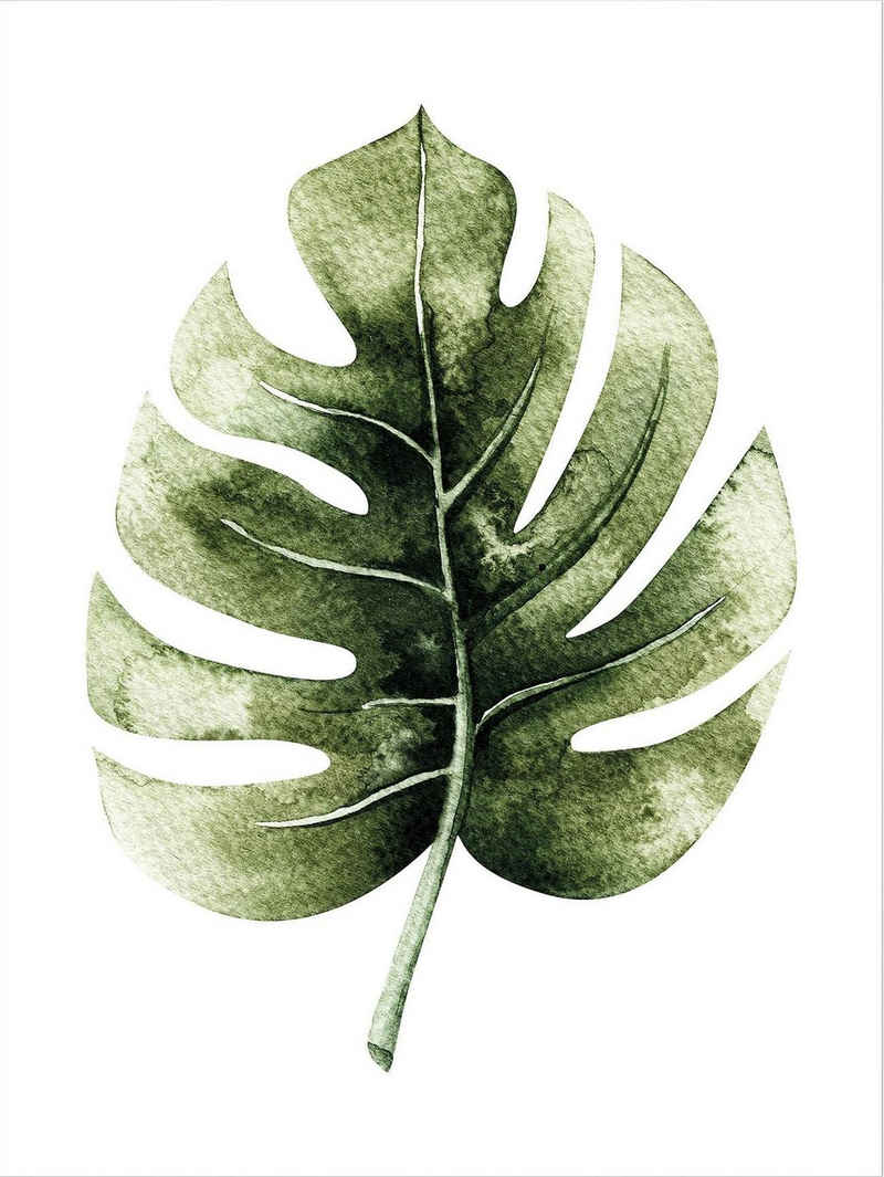 Wall-Art Poster Kvilis Dschungel Monstera Pflanze, Schriftzug, Poster ohne Bilderrahmen