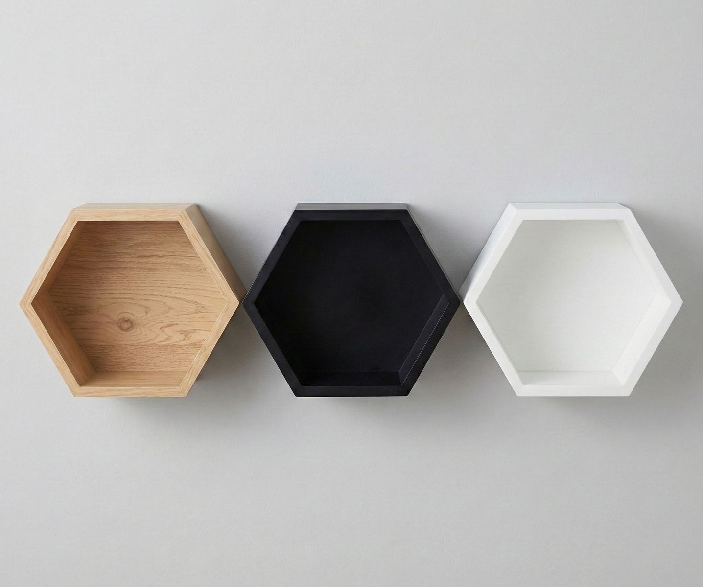 Duraline Wandregal Hexagon Hängeregal Wandmodul Ablage, modern, kombinierbar, widerstandsfähig, Schwarz Eiche 12 × 31 × 27 cm